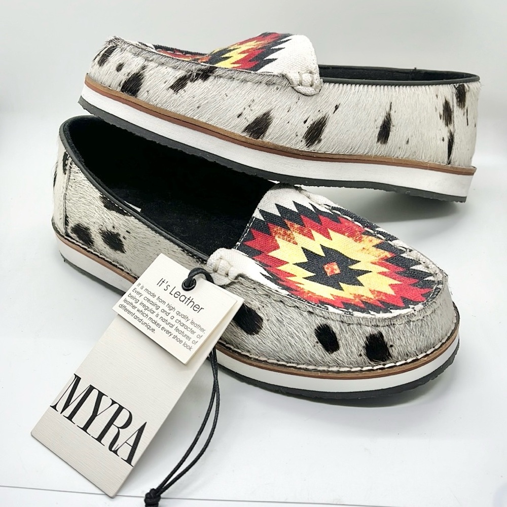 NEW MYRA BAG WOMEN'S URANIUM CASUAL
SHOES МОС TOE Aztec Pattern Slip-On Shoes 6